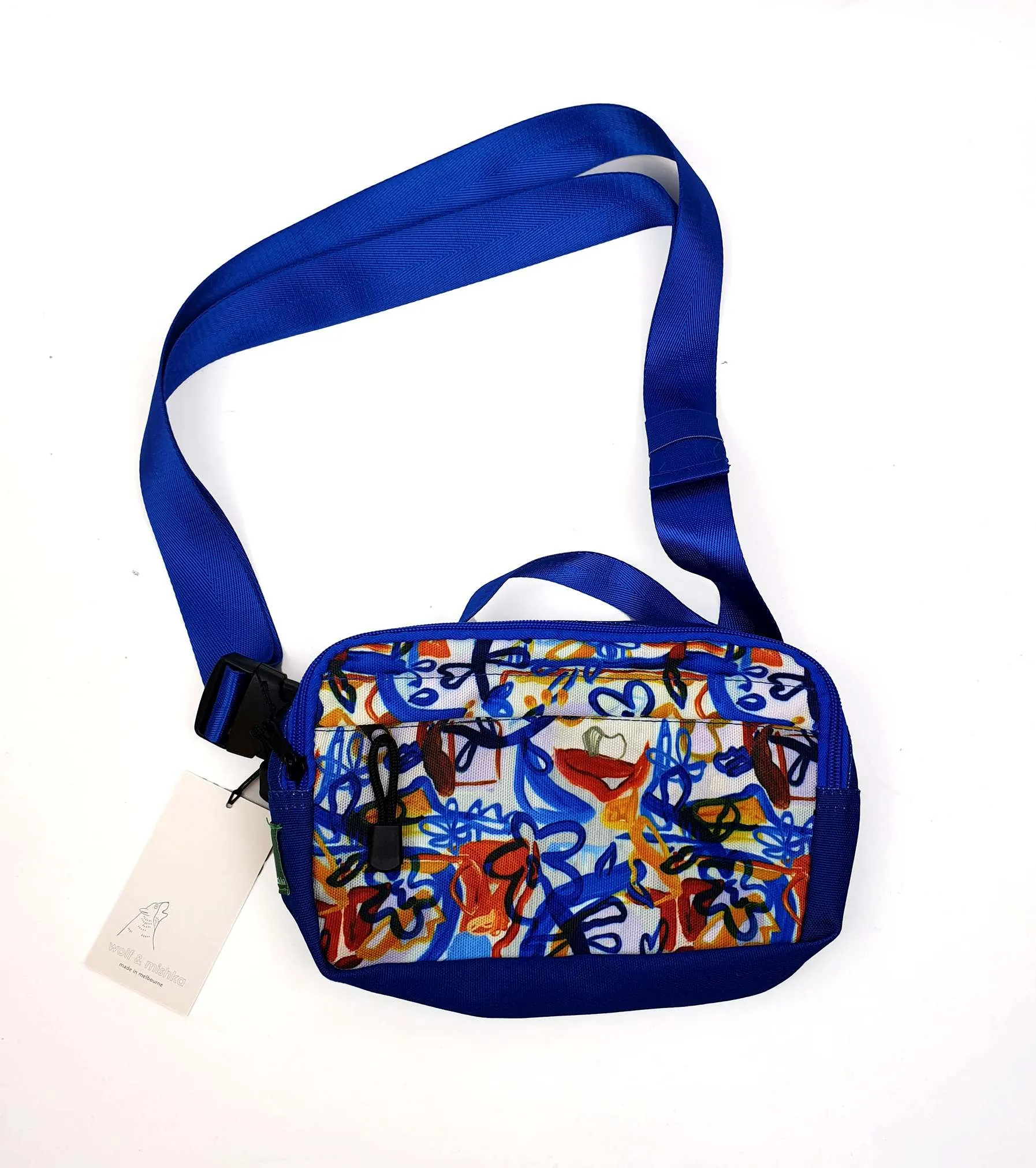 Wolf & Mishka blue floral print cross body bum bag