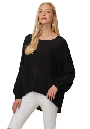 Women's Hi-lo Elastic Banded Hem Top in Black