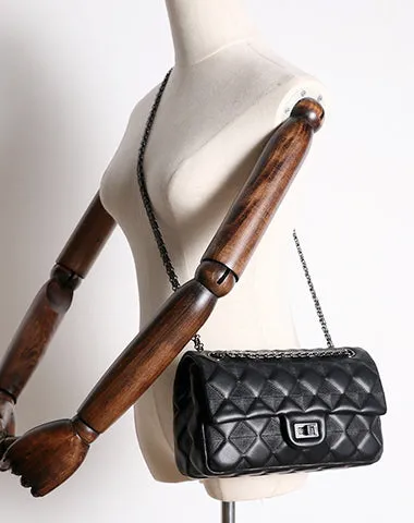 Womens Leather Shoulder Bag Womens Black Diamond Leather Chain Shoulder Purse Leather Chain Purse for Ladies
