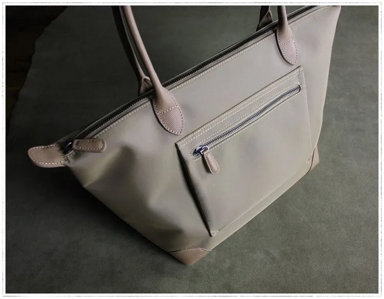 Womens Light Gray Nylon Shoulder Tote Large Light Gray&Yellow Nylon Handbag Purse for Ladies