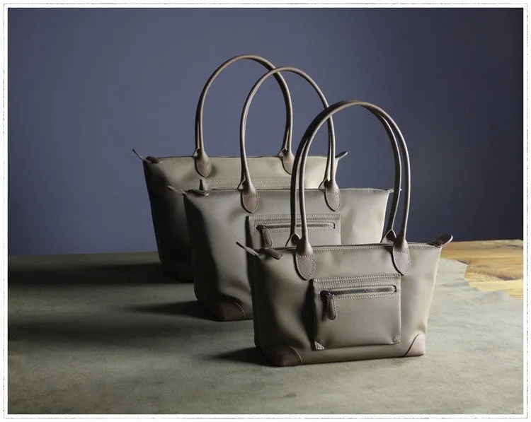 Womens Light Gray Nylon Shoulder Tote Large Light Gray&Yellow Nylon Handbag Purse for Ladies