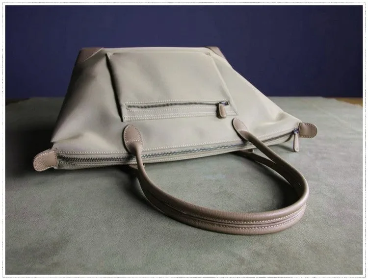 Womens Light Gray Nylon Shoulder Tote Large Light Gray&Yellow Nylon Handbag Purse for Ladies