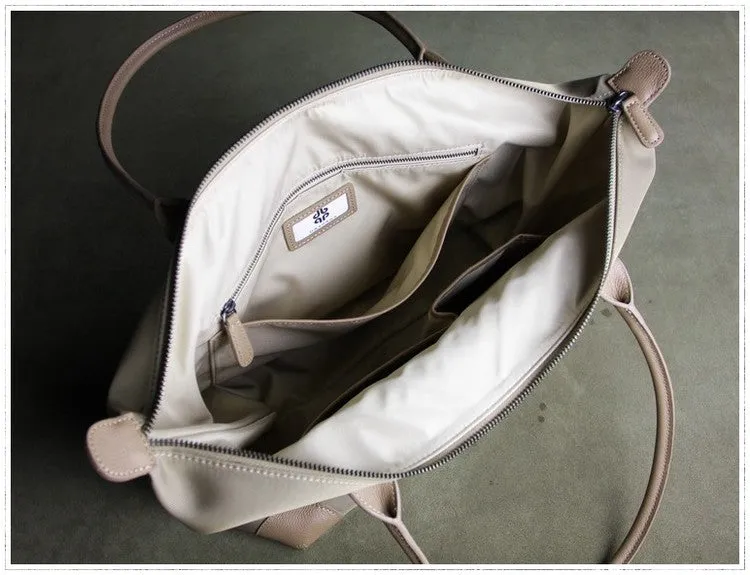 Womens Light Gray Nylon Shoulder Tote Large Light Gray&Yellow Nylon Handbag Purse for Ladies