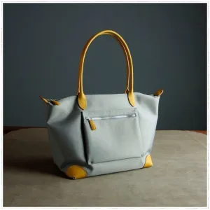 Womens Light Gray Nylon Shoulder Tote Large Light Gray&Yellow Nylon Handbag Purse for Ladies