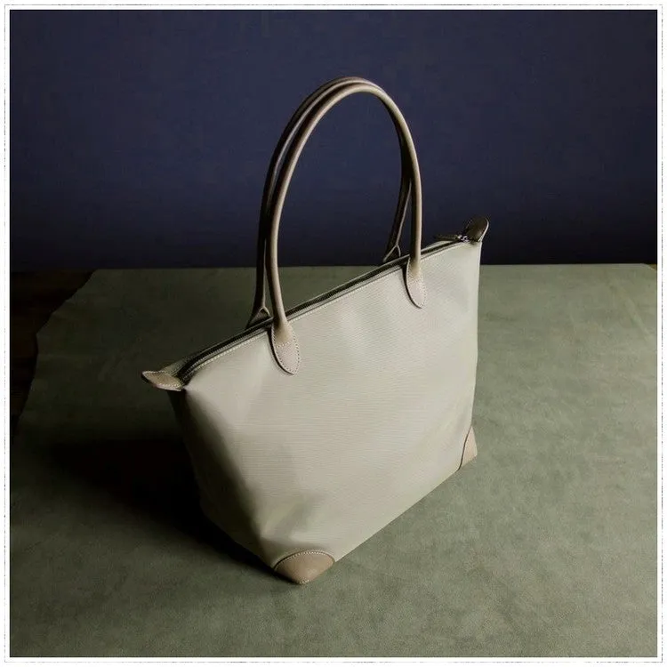 Womens Light Gray Nylon Shoulder Tote Large Light Gray&Yellow Nylon Handbag Purse for Ladies