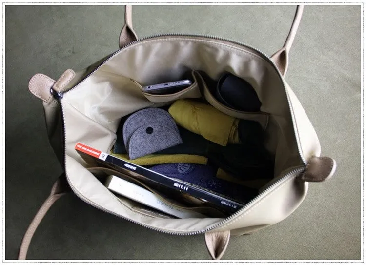 Womens Light Gray Nylon Shoulder Tote Large Light Gray&Yellow Nylon Handbag Purse for Ladies