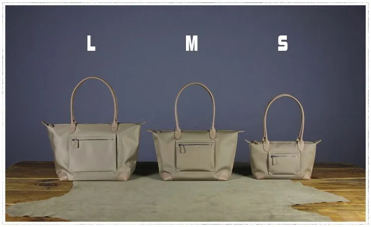 Womens Light Gray Nylon Shoulder Tote Large Light Gray&Yellow Nylon Handbag Purse for Ladies