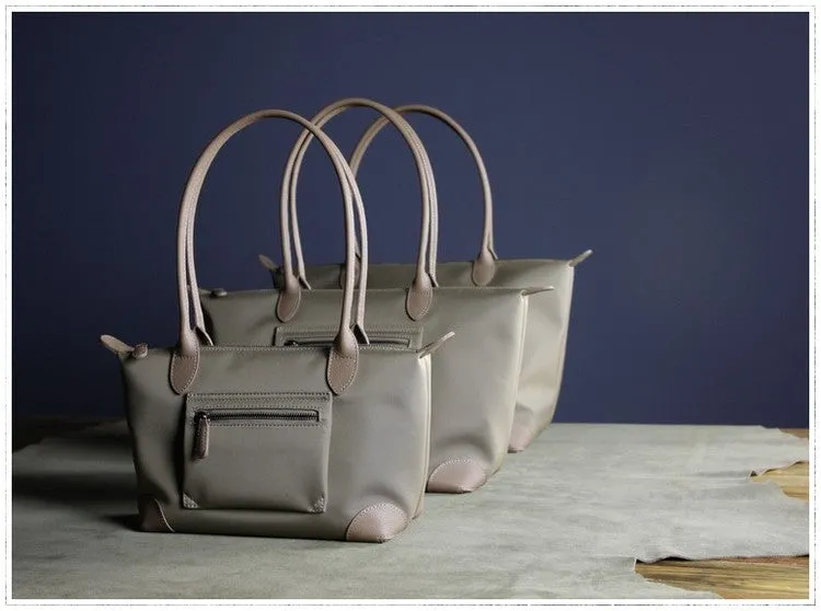 Womens Light Gray Nylon Shoulder Tote Large Light Gray&Yellow Nylon Handbag Purse for Ladies