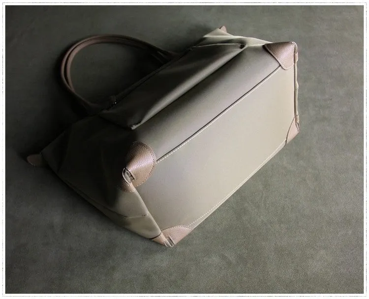 Womens Light Gray Nylon Shoulder Tote Large Light Gray&Yellow Nylon Handbag Purse for Ladies