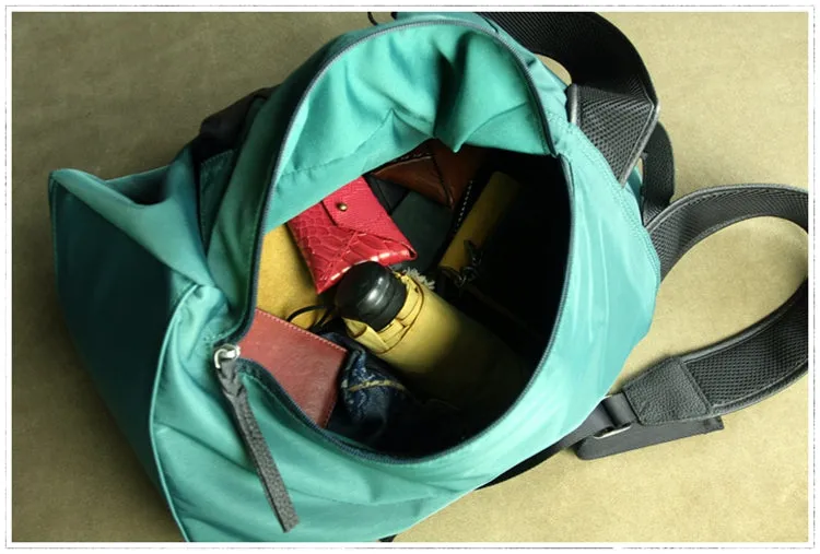 Womens Nylon Large Backpack Bag Bright Green Nylon Travel Backpack School Rucksack for Ladies