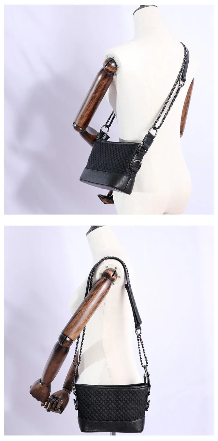Womens Nylon Leather Shoulder Bag Womens Black Diamond Nylon Chain Shoulder Purse Nylon Chain Purse for Ladies