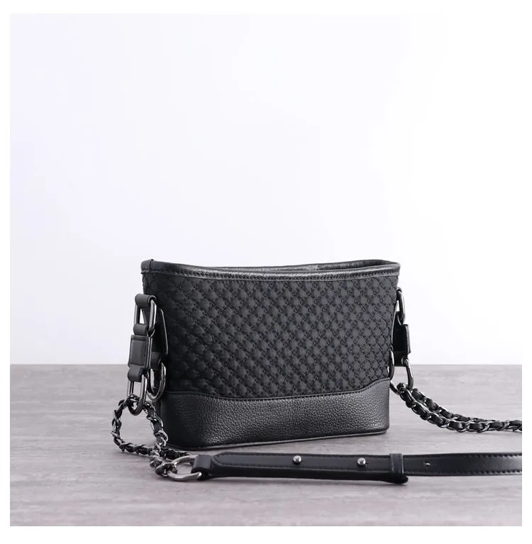 Womens Nylon Leather Shoulder Bag Womens Black Diamond Nylon Chain Shoulder Purse Nylon Chain Purse for Ladies