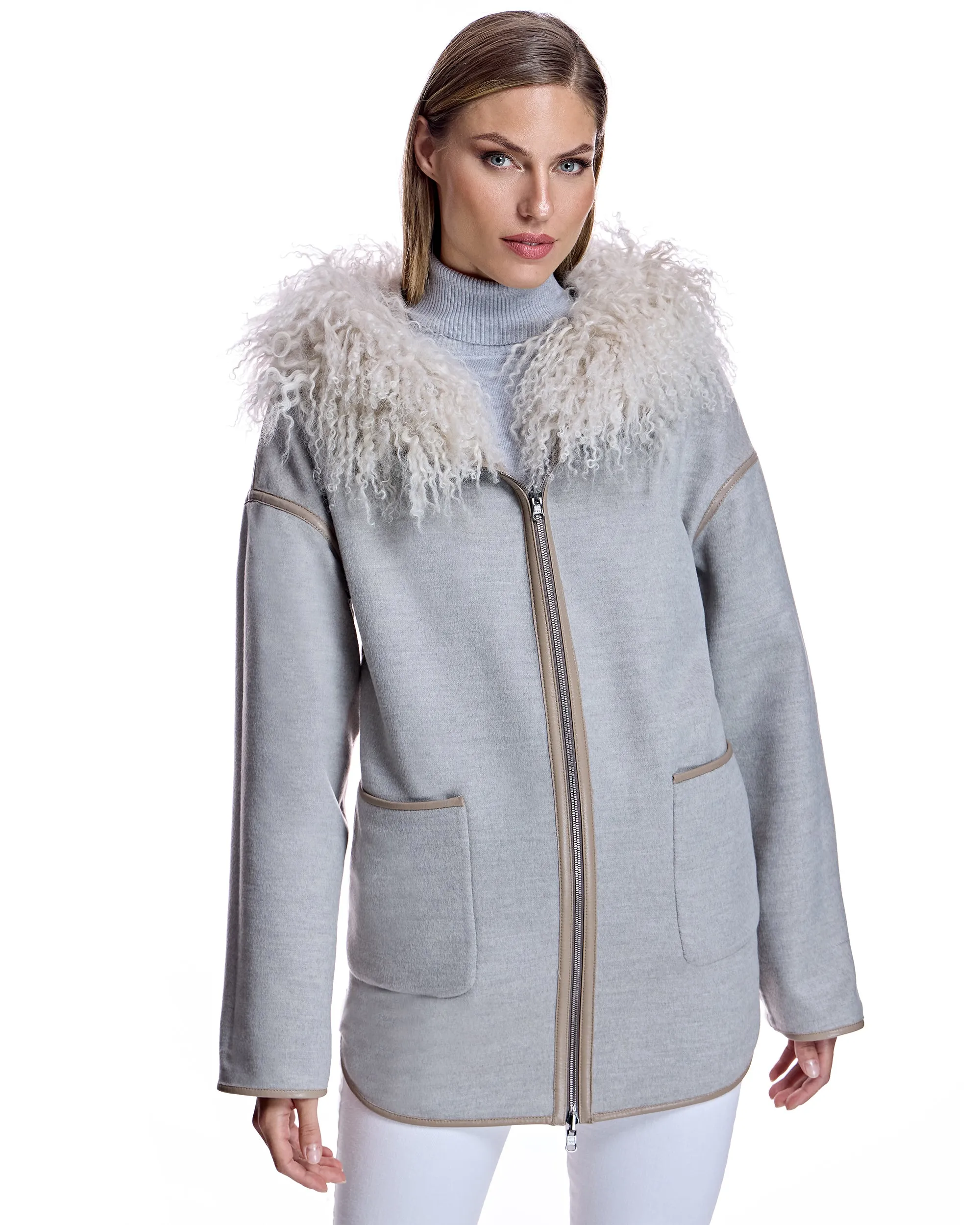 Wool blend Jacket with Mongolian Trim