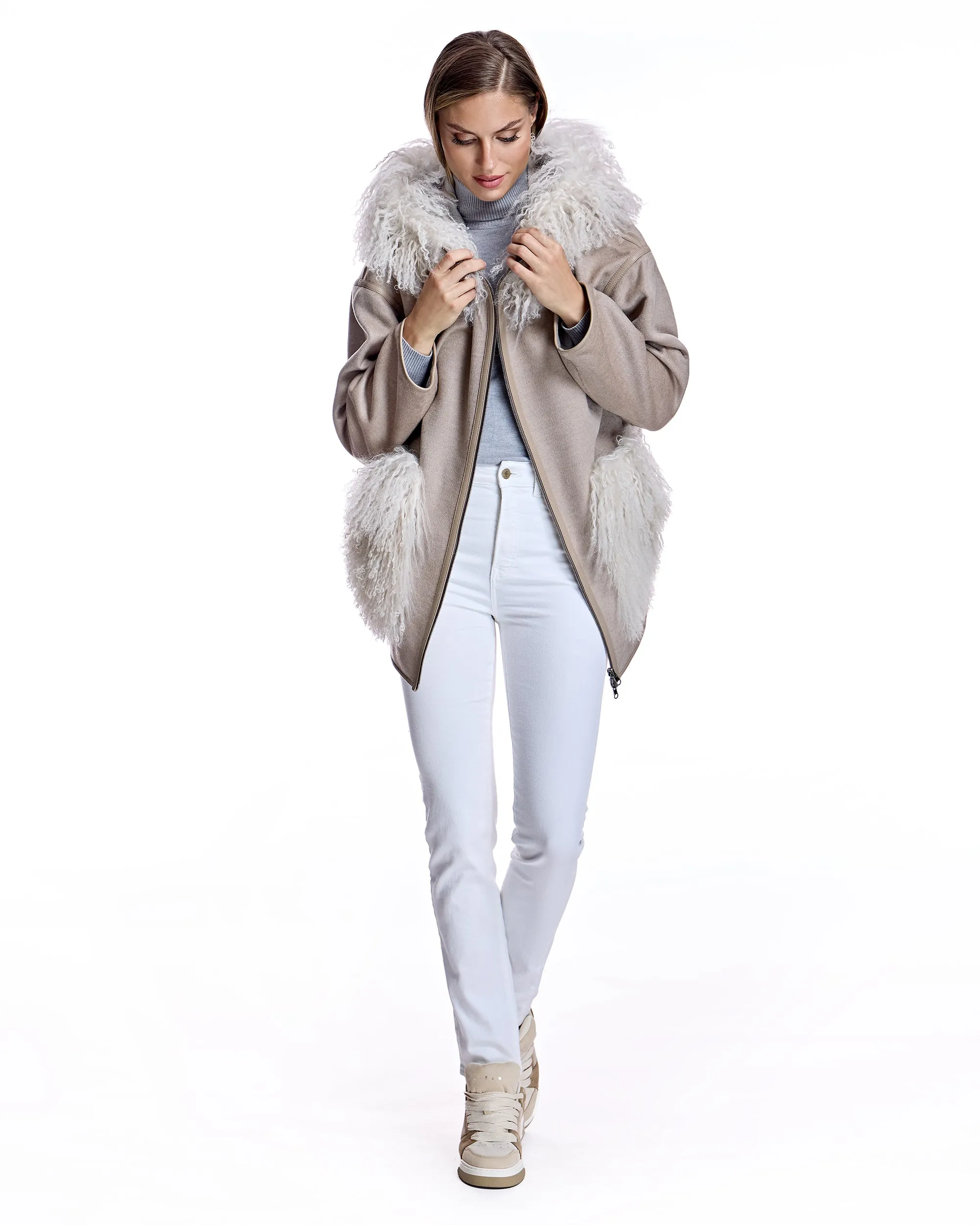 Wool blend Jacket with Mongolian Trim