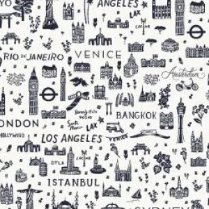 World Traveler Silhouette in Navy --  Bon Voyage by Rifle Paper Co. for C   Steel