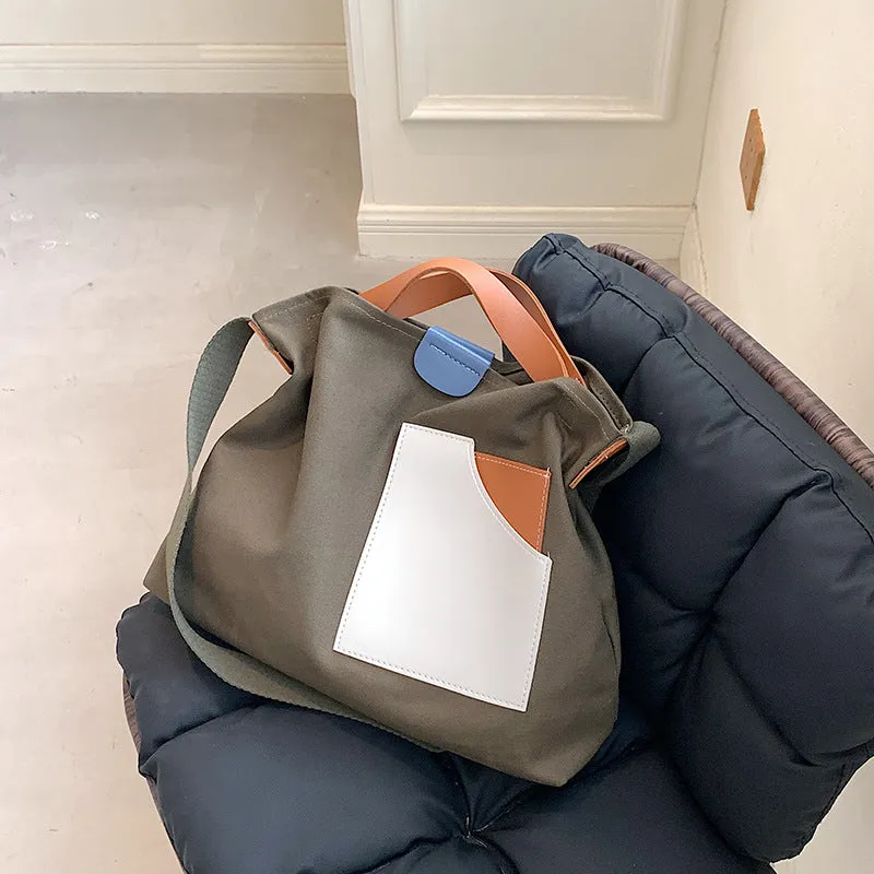 XIEYINSHE Contrast Color Portable Large Capacity Canvas Minimalism Large Bag Summer New  Shoulder Messenger Bag Women's Bag Bucket Bag