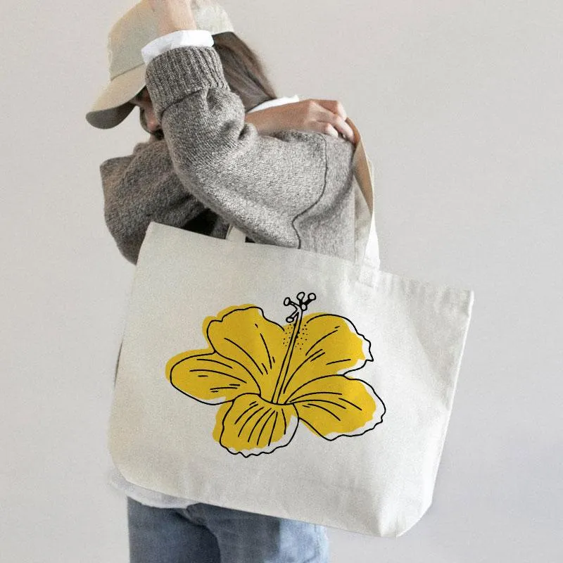 YELLOW HIBISCUS CANVAS BAG