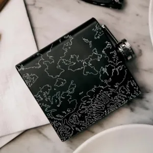 Yellowstone National Park - Wyoming Map Hip Flask in Matte Black