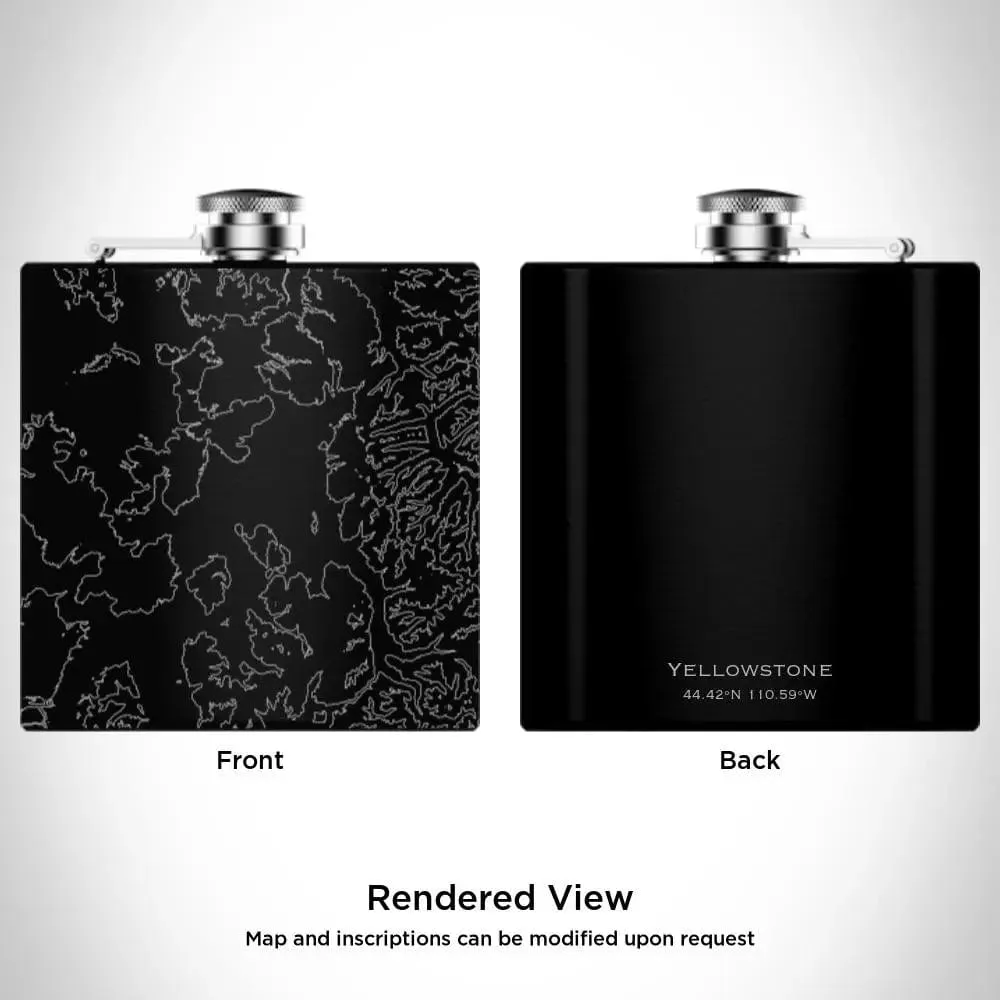 Yellowstone National Park - Wyoming Map Hip Flask in Matte Black
