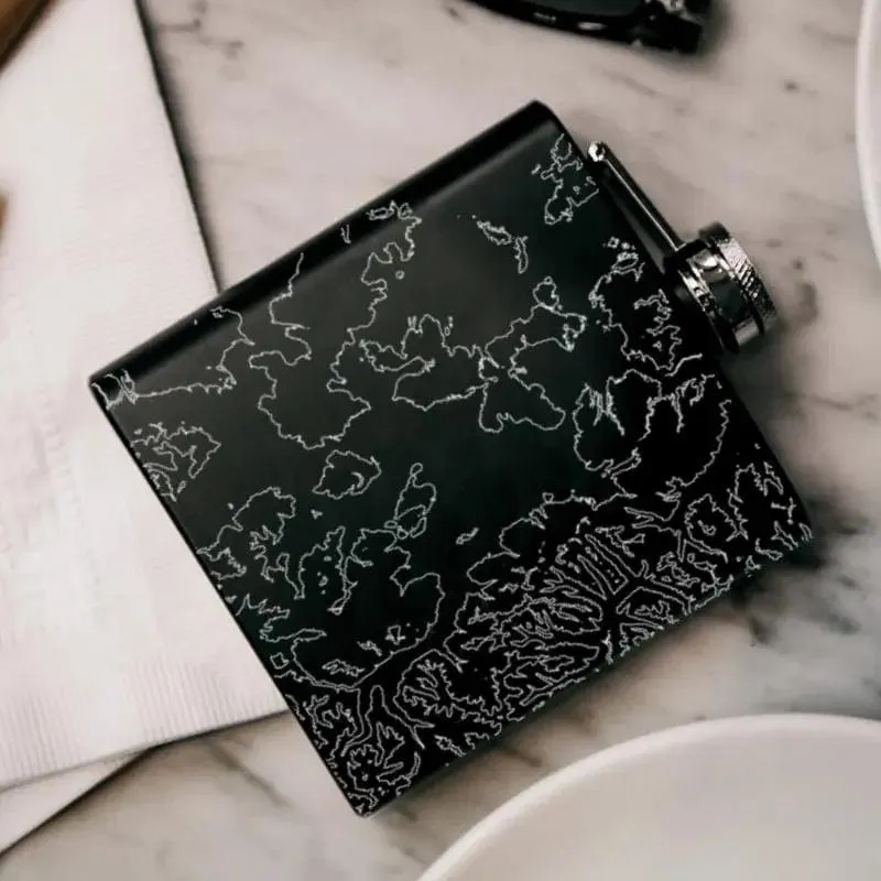 Yellowstone National Park - Wyoming Map Hip Flask in Matte Black
