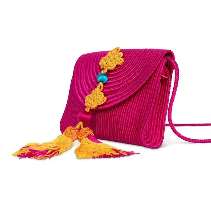 YVES SAINT LAURENT Ysl Pink Passementerie Yellow Tassel Shoulder Bag ,1990s