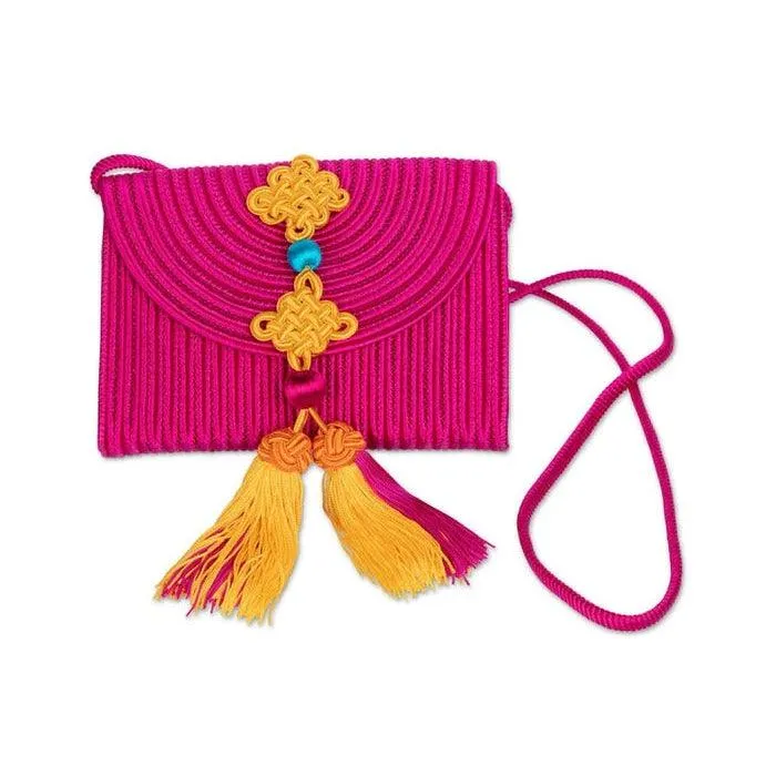 YVES SAINT LAURENT Ysl Pink Passementerie Yellow Tassel Shoulder Bag ,1990s